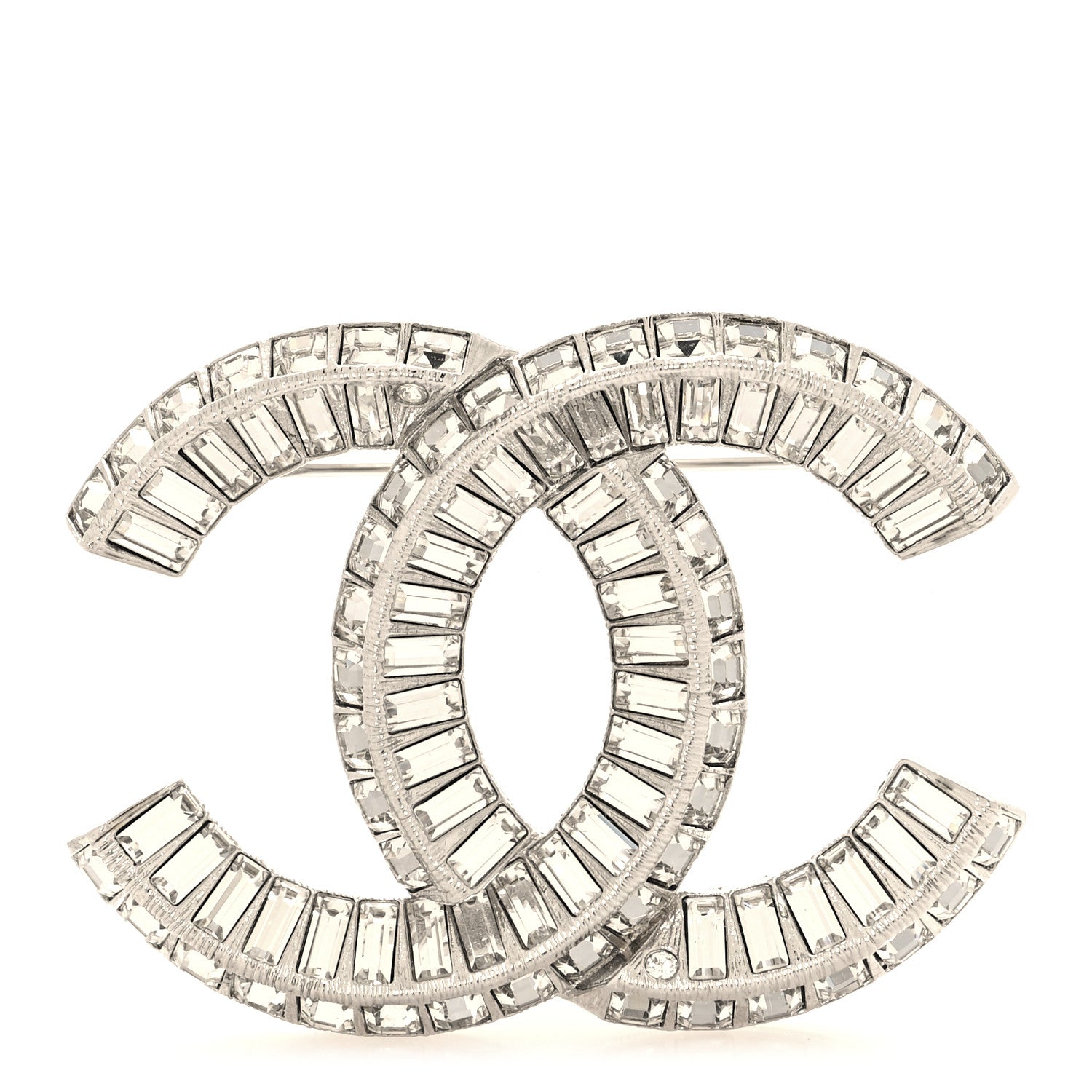 Chanel Baguette Crystal CC Brooch Silver 1 of 4