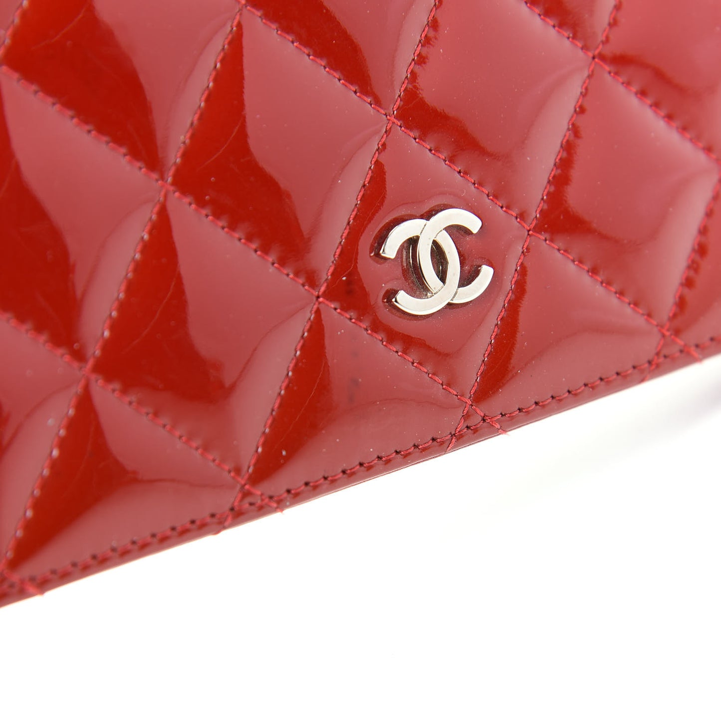 Patent Calfskin Quilted Yen Wallet Red