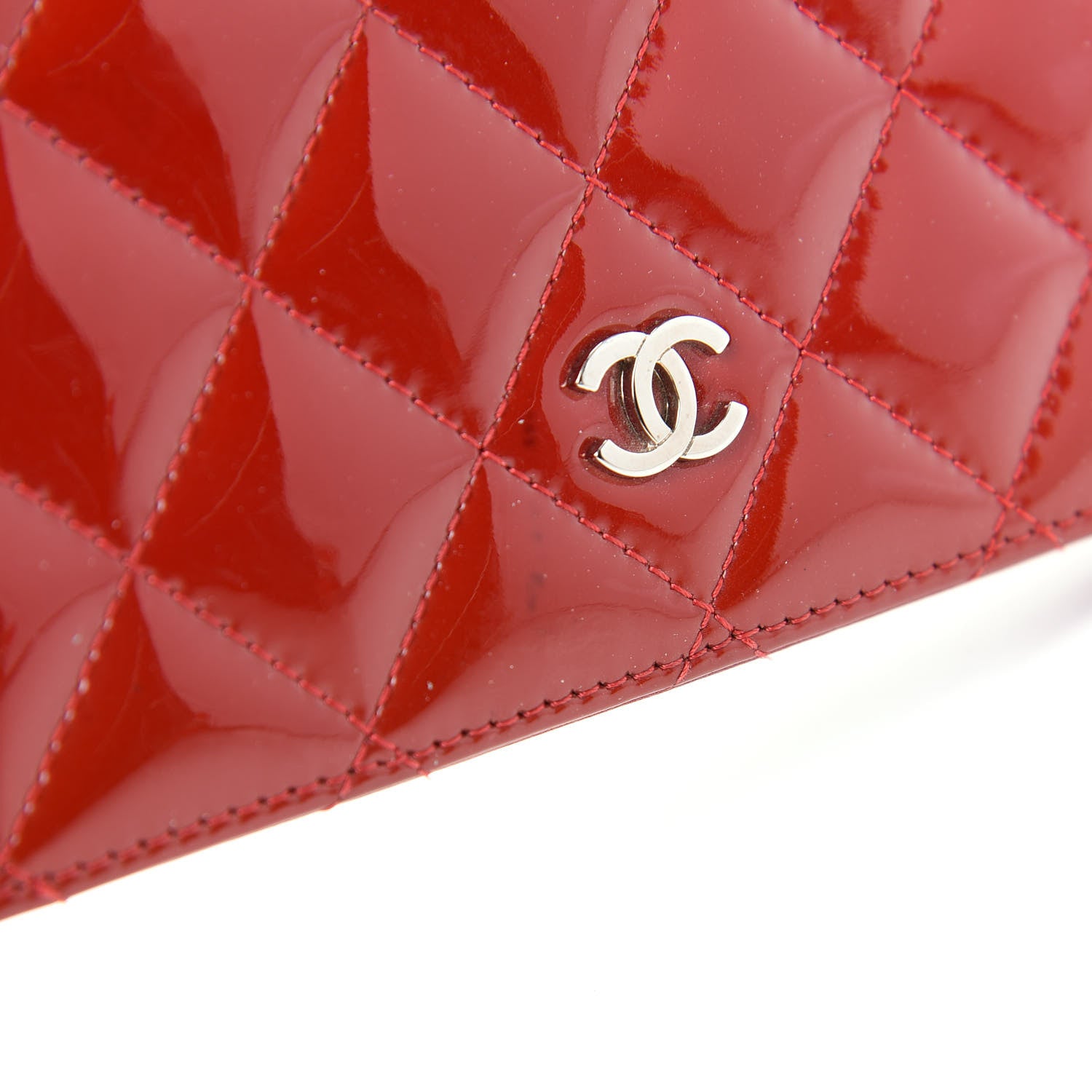 Chanel Patent Calfskin Quilted Yen Wallet Red 8 of 9
