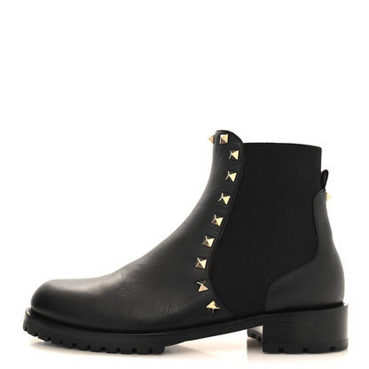 Valentino Garavani Calfskin Rockstud Beatle Chelsea 20mm Ankle Boots 38 Black 1 of 8