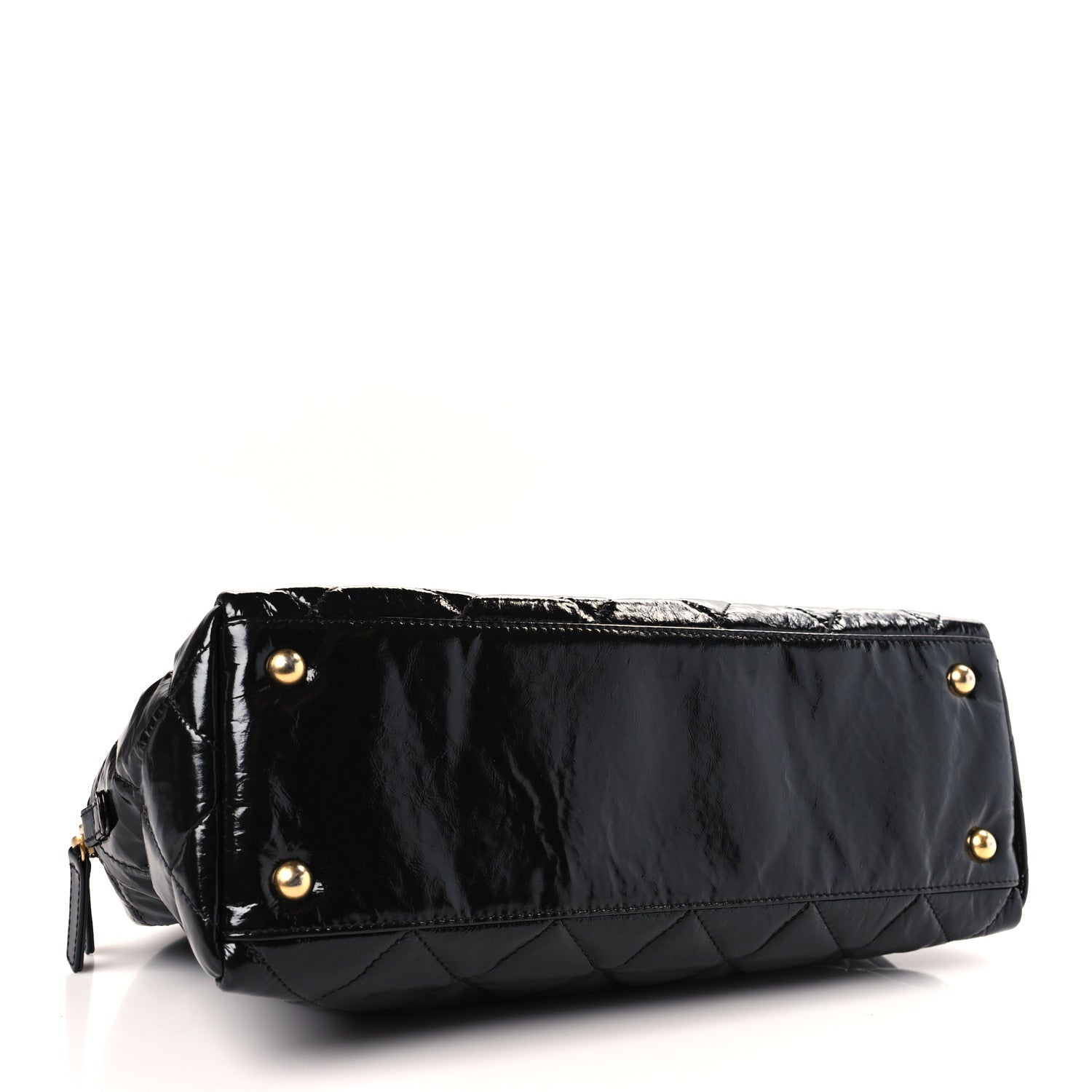 Chanel Shiny Crumpled Calfskin Quilted Large Bowling Bag Black 4 of 12