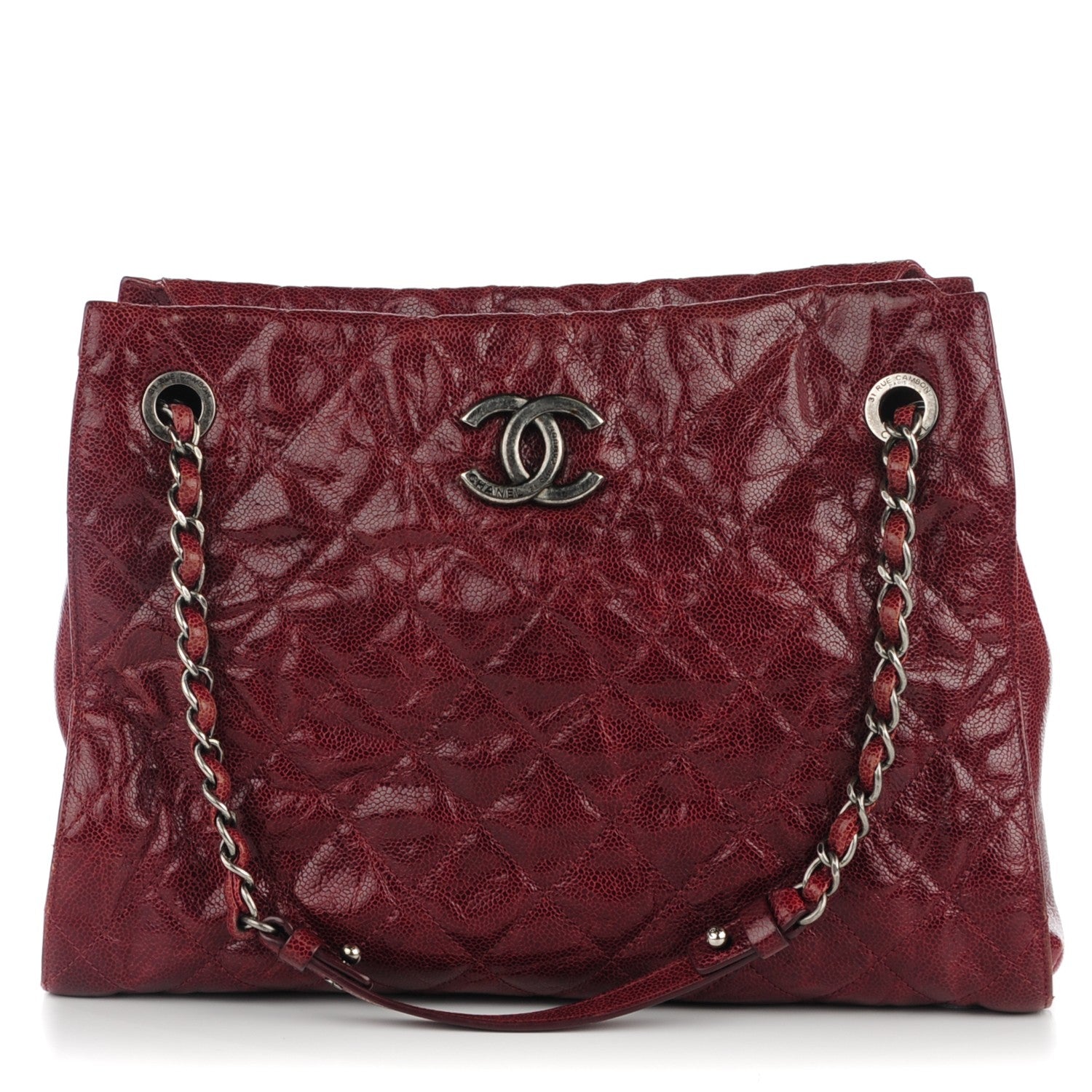 Chanel Crumpled Grained Calfskin CC Crave Tote Burgundy 1 of 8