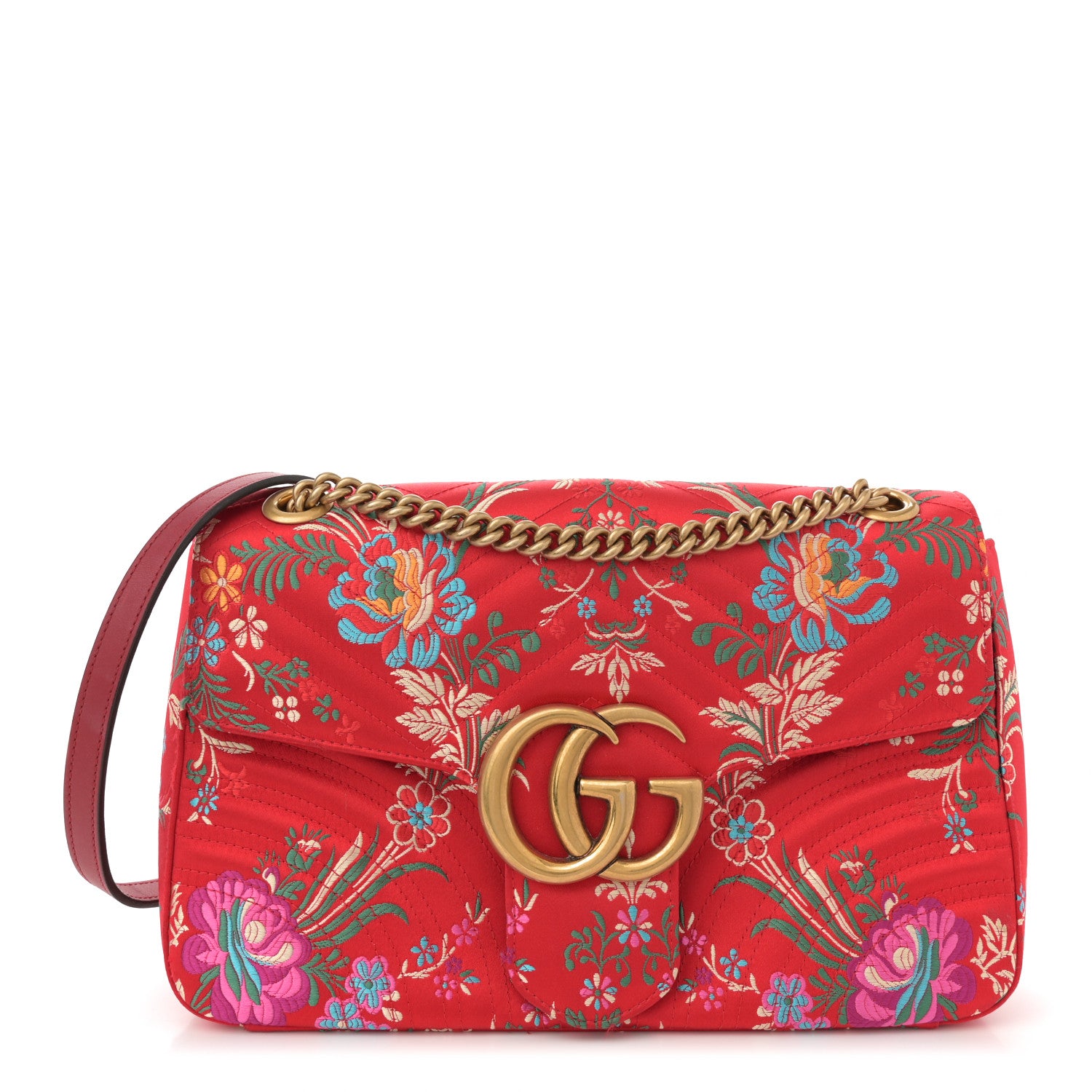 Gucci Jacquard Matelasse Floral Medium GG Marmont Shoulder Bag Red 1 of 14