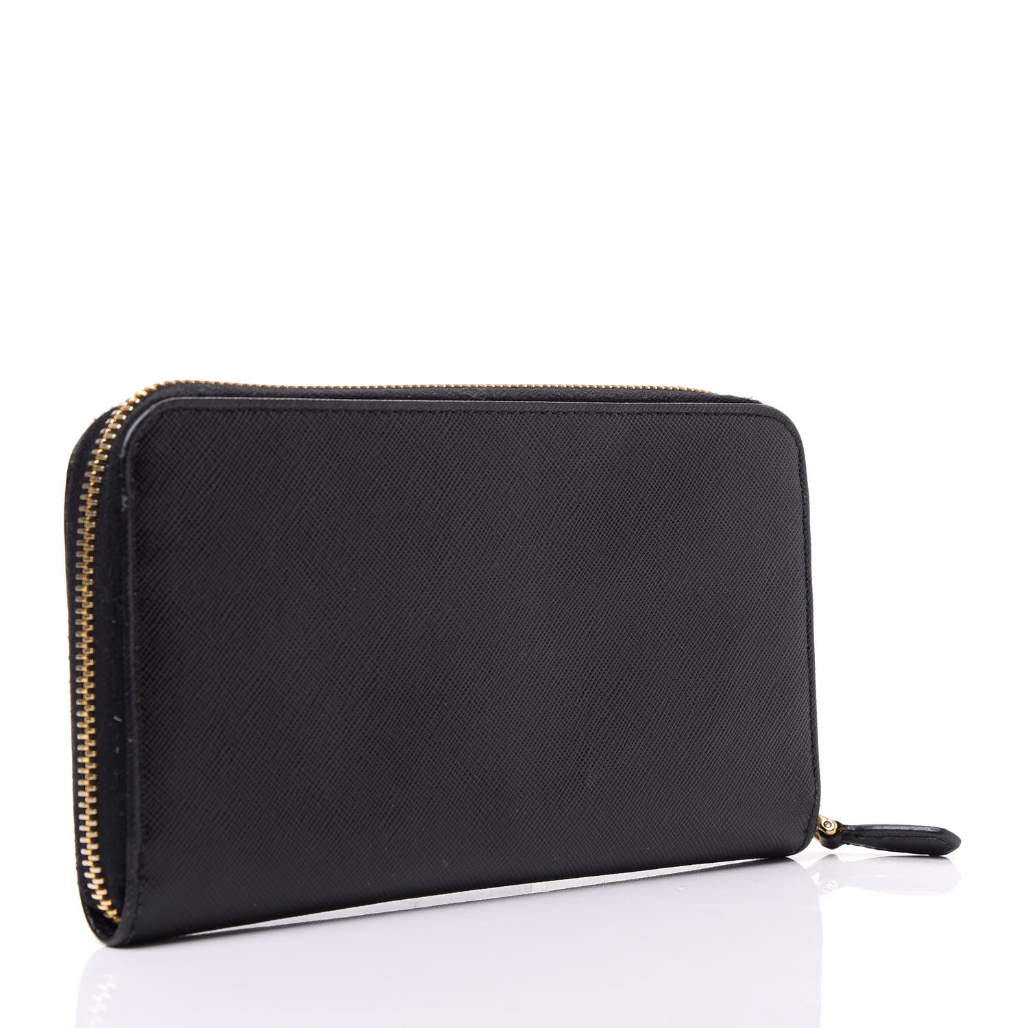 Prada Saffiano Metal Zip Around Wallet Black 2 of 9