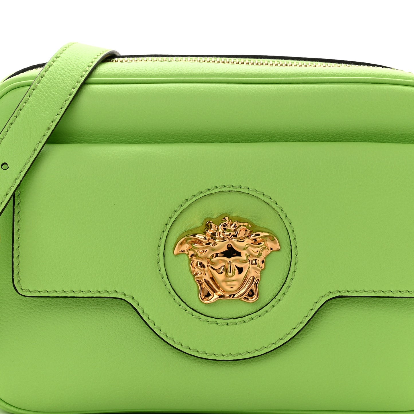 Grained Calfskin Medusa Camera Bag Green