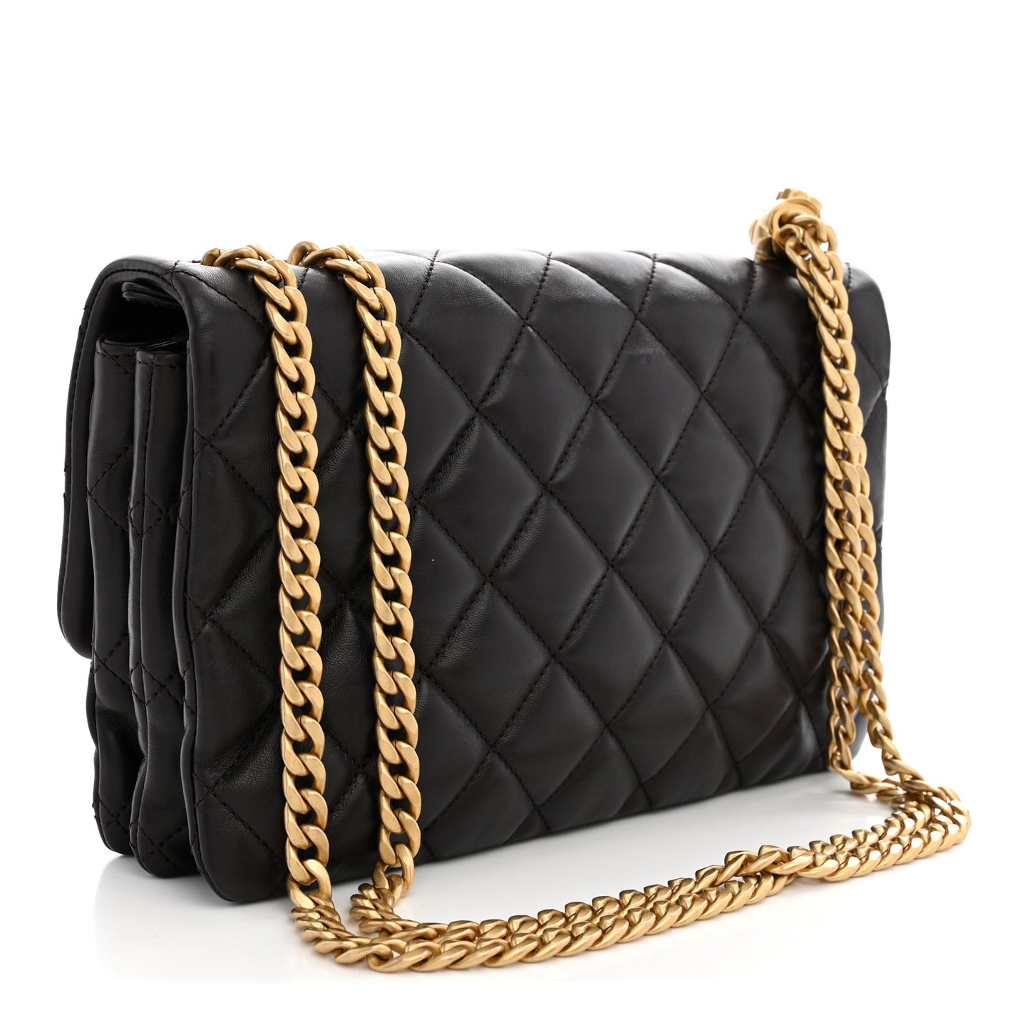 Lambskin Quilted Medium Pillow Crush Flap Bag Dark Brown