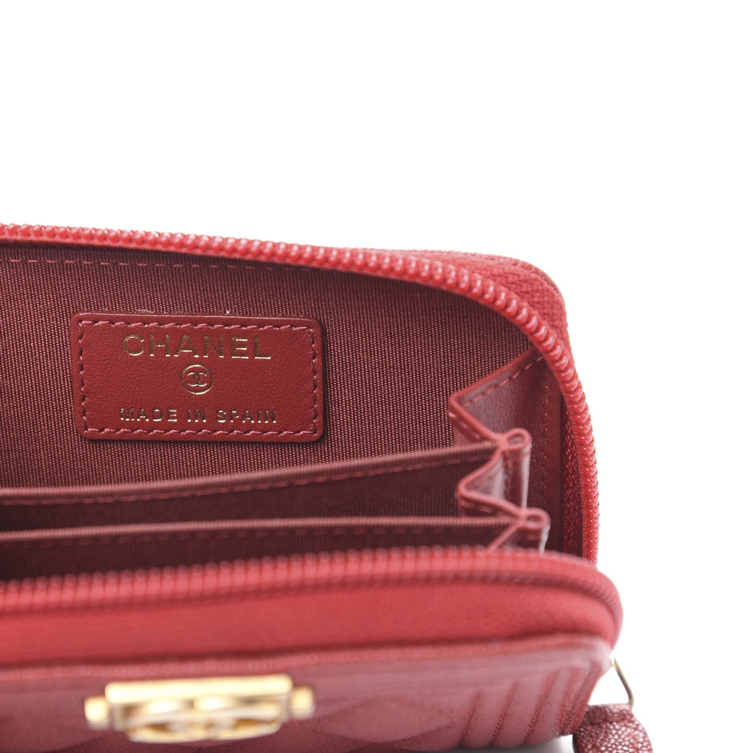 Chanel Iridescent Caviar Quilted Boy Zip Around Coin Purse Wallet Red 6 of 8