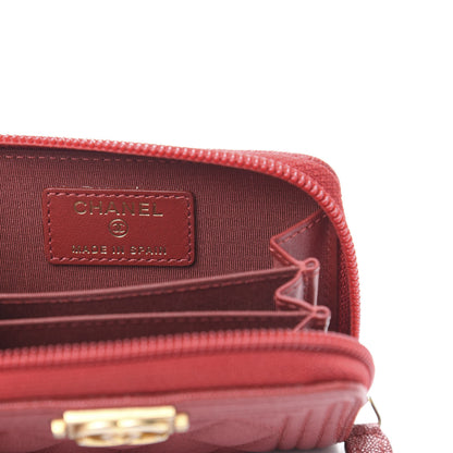 Chanel Iridescent Caviar Quilted Boy Zip Around Coin Purse Wallet Red 6 of 8