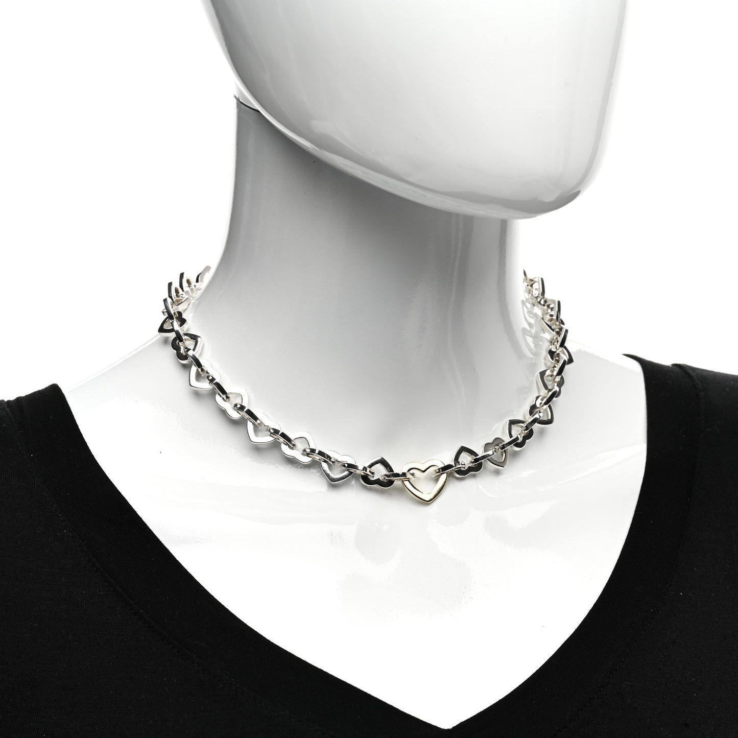 Sterling Silver 18K Yellow Gold Heart Link Necklace