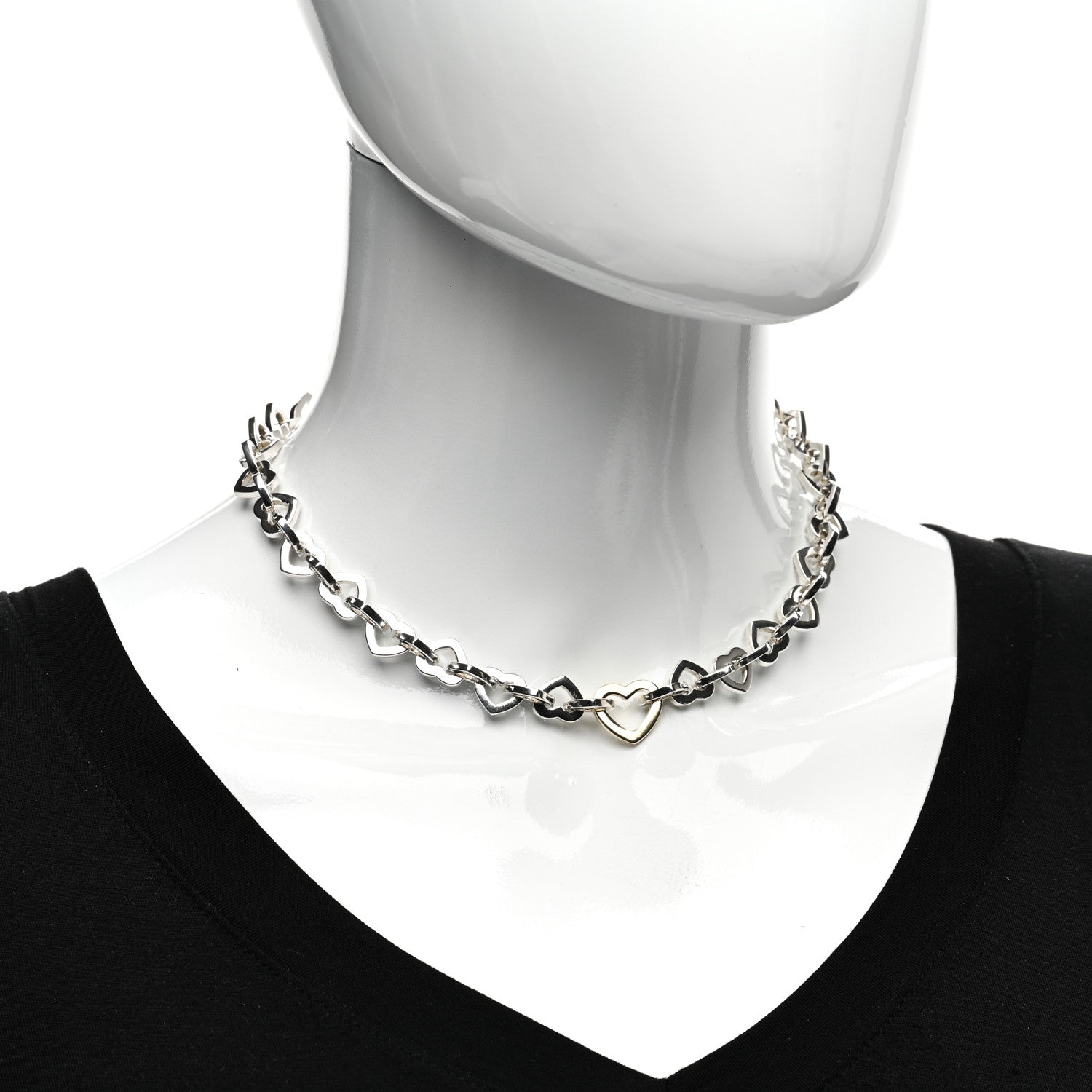 Tiffany Sterling Silver 18K Yellow Gold Heart Link Necklace 2 of 4