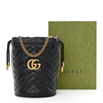 Gucci Calfskin Matelasse Mini GG Marmont 2.0 Bucket Bag Black 11 of 11
