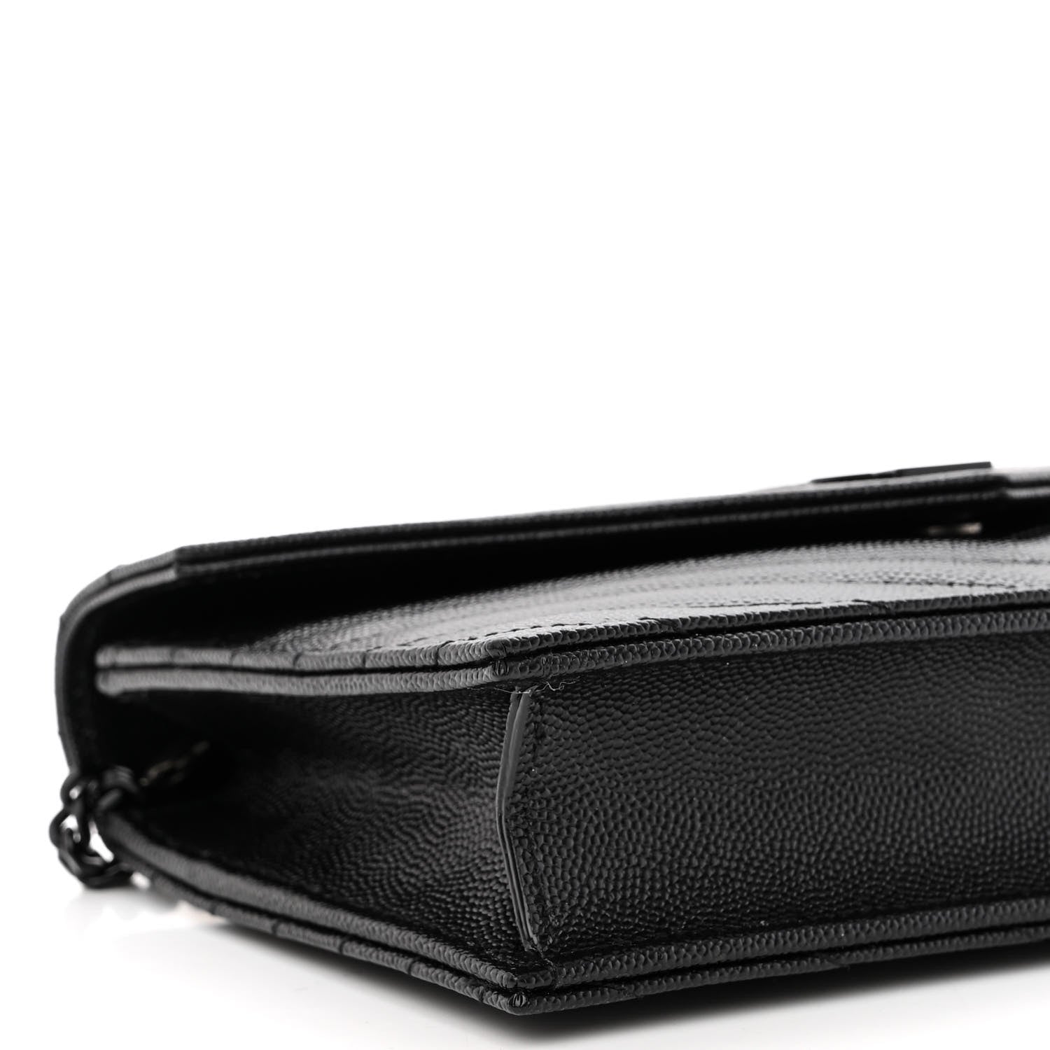Saint Laurent Grain De Poudre Matelasse Chevron Monogram Monochrome Envelope Chain Wallet Black 8 of 9