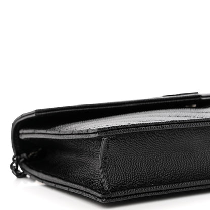 Saint Laurent Grain De Poudre Matelasse Chevron Monogram Monochrome Envelope Chain Wallet Black 8 of 9