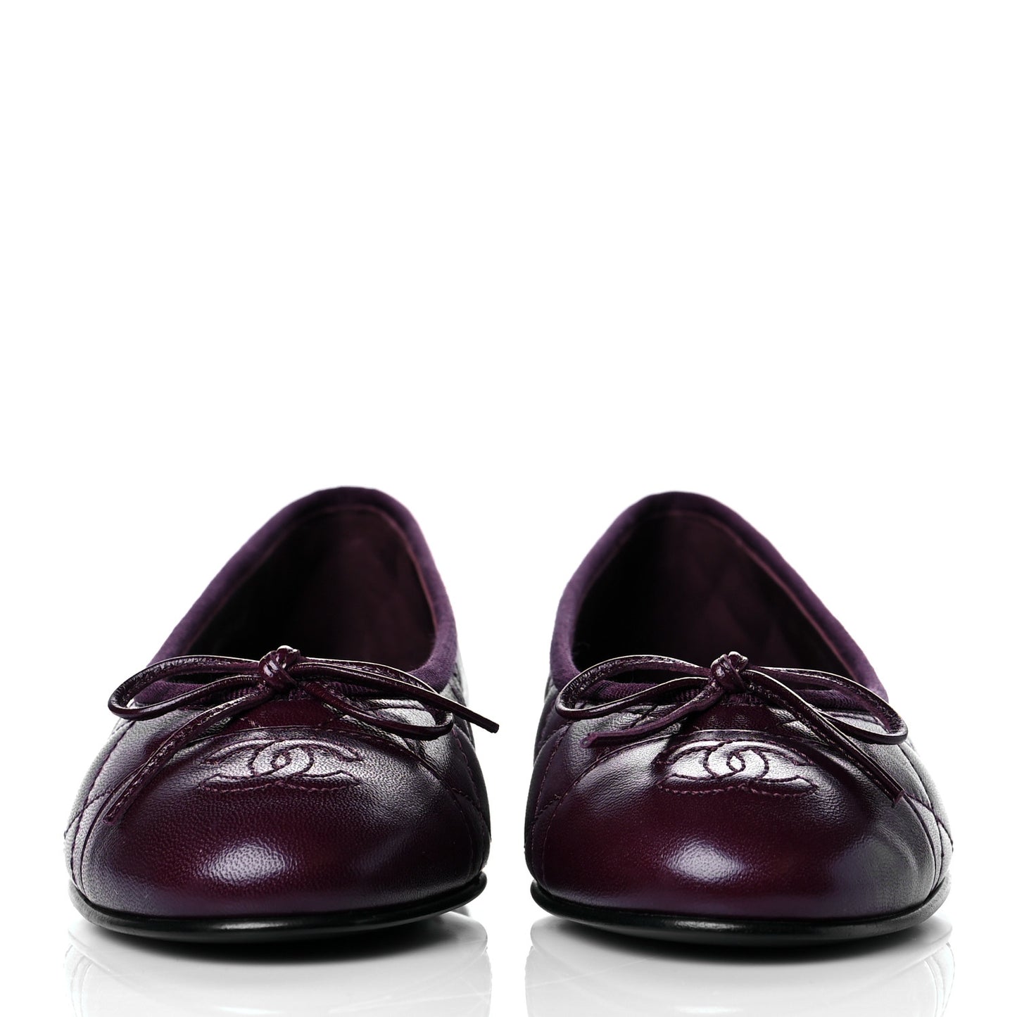 Crumpled Lambskin Quilted CC Cap Toe Ballerina Flats 36 Burgundy