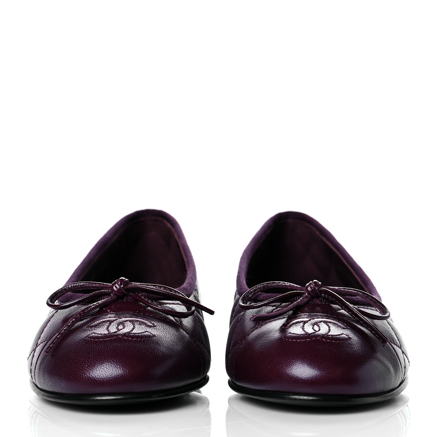 Chanel Crumpled Lambskin Quilted CC Cap Toe Ballerina Flats 36 Burgundy 2 of 10