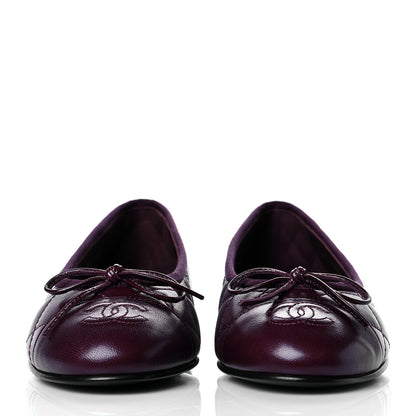 Chanel Crumpled Lambskin Quilted CC Cap Toe Ballerina Flats 36 Burgundy 2 of 10