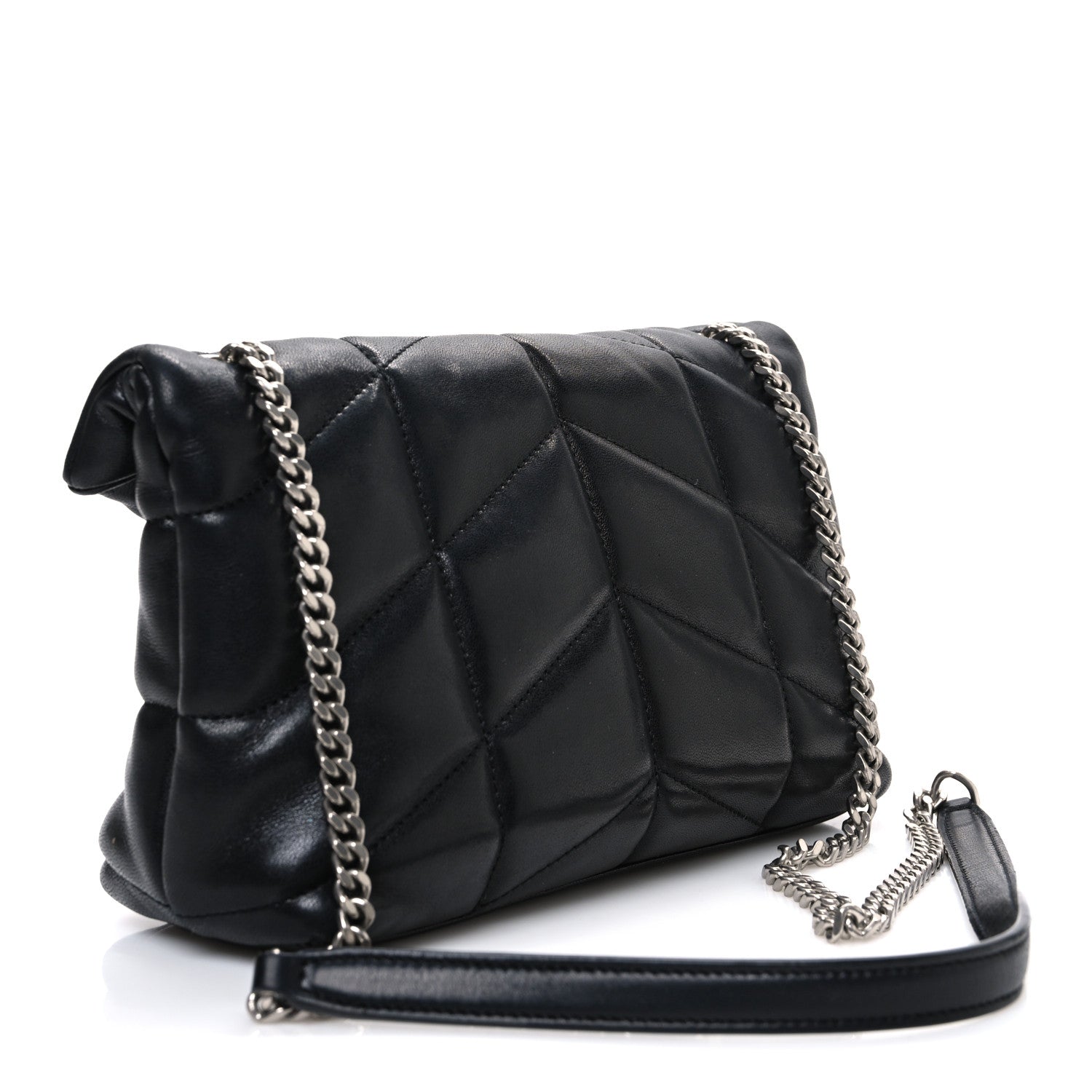 Saint Laurent Lambskin Quilted Toy Loulou Puffer Monogram Chain Satchel Black 3 of 12