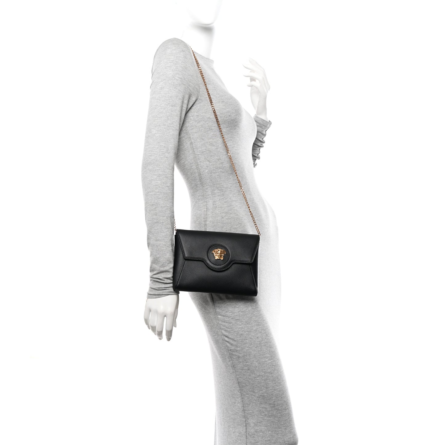 Grained Calfskin La Medusa Chain Crossbody Bag Black