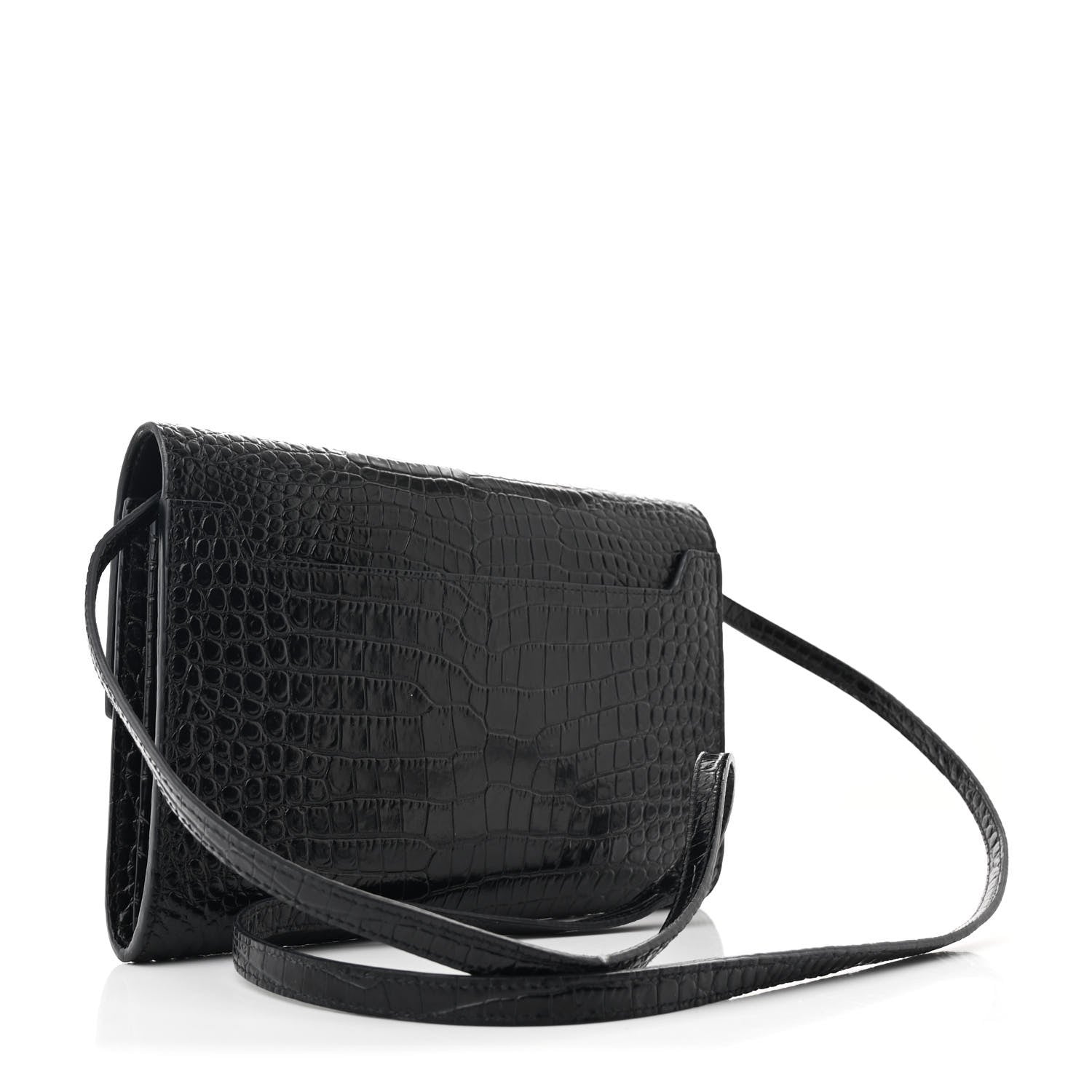 Saint Laurent Calfskin Crocodile Embossed Monogram Uptown Crossbody Black 3 of 15