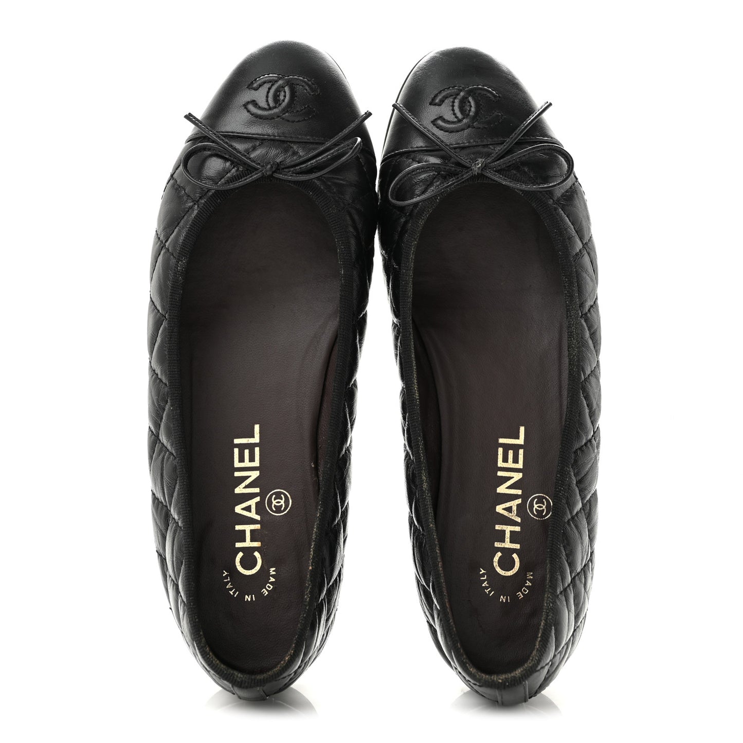 Aged Calfskin Quilted CC Cap Toe Ballerina Flats 37.5 Black