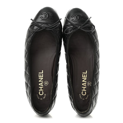 Chanel Aged Calfskin Quilted CC Cap Toe Ballerina Flats 37.5 Black 2 of 11