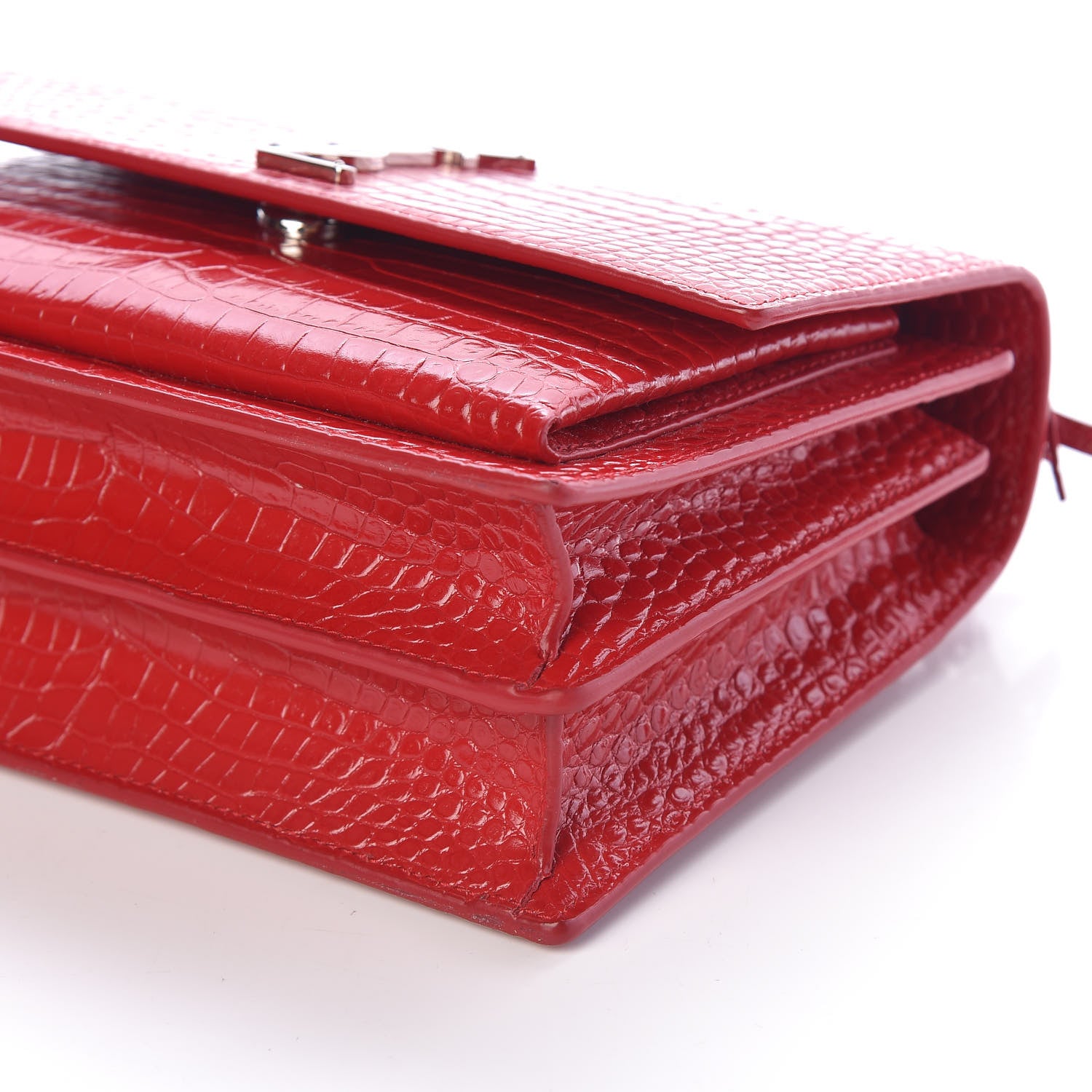 Saint Laurent Calfskin Crocodile Embossed Medium Monogram Sunset Rouge Eros 8 of 8