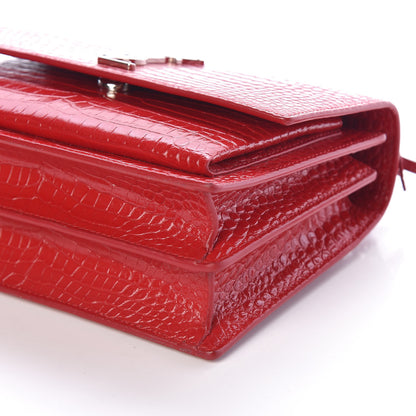 Saint Laurent Calfskin Crocodile Embossed Medium Monogram Sunset Rouge Eros 8 of 8