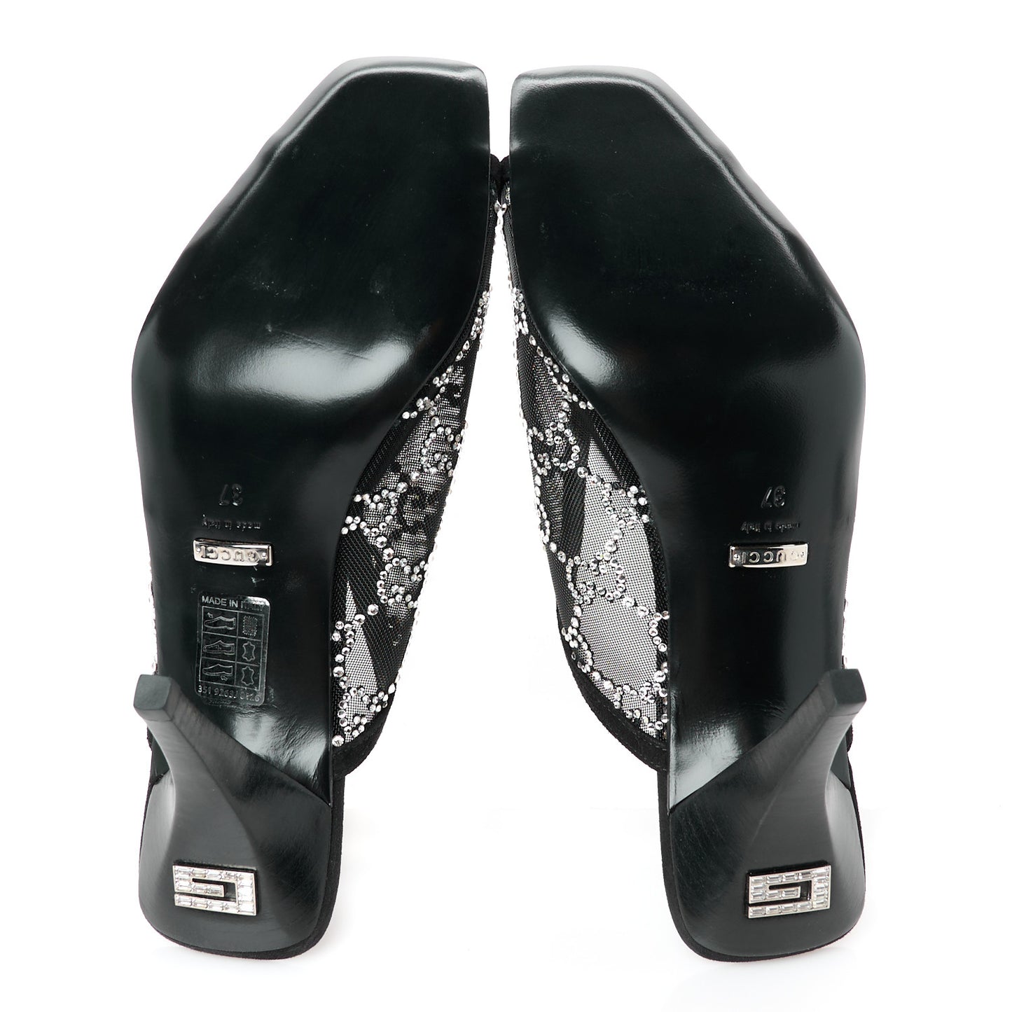 Tela Retino Kid Scamosciato Crystal GG Monogram Square G 95mm Slide Sandals 37 Black