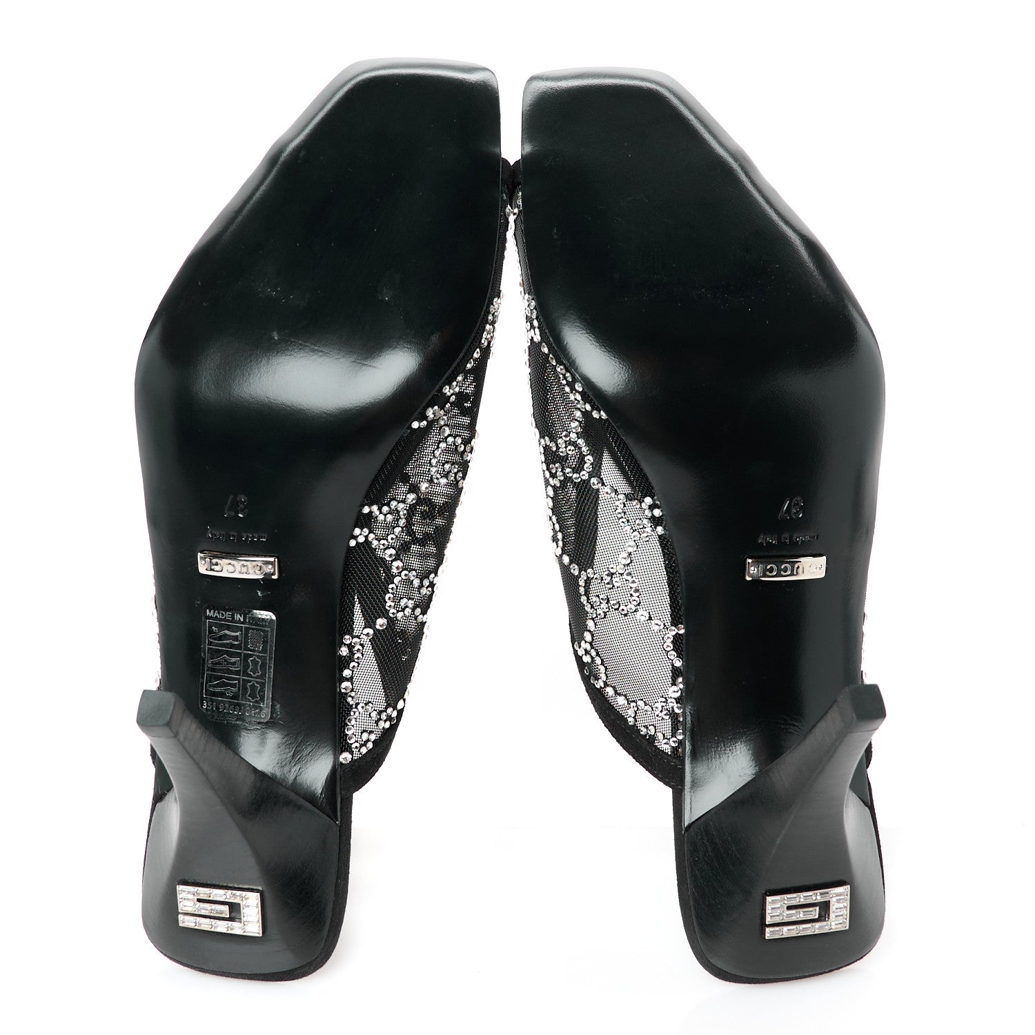 Gucci Tela Retino Kid Scamosciato Crystal GG Monogram Square G 95mm Slide Sandals 37 Black 6 of 9