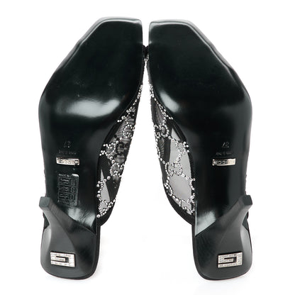 Gucci Tela Retino Kid Scamosciato Crystal GG Monogram Square G 95mm Slide Sandals 37 Black 6 of 9