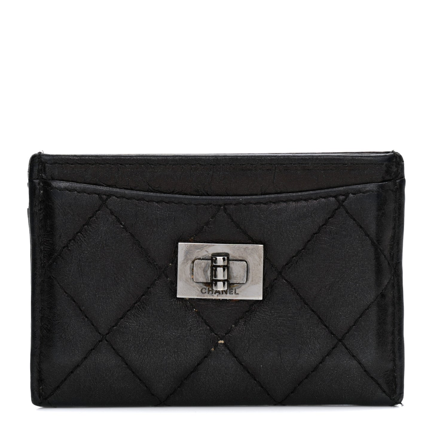 Metallic Aged Calfskin Quilted Reissue Card Holder Charcoal
