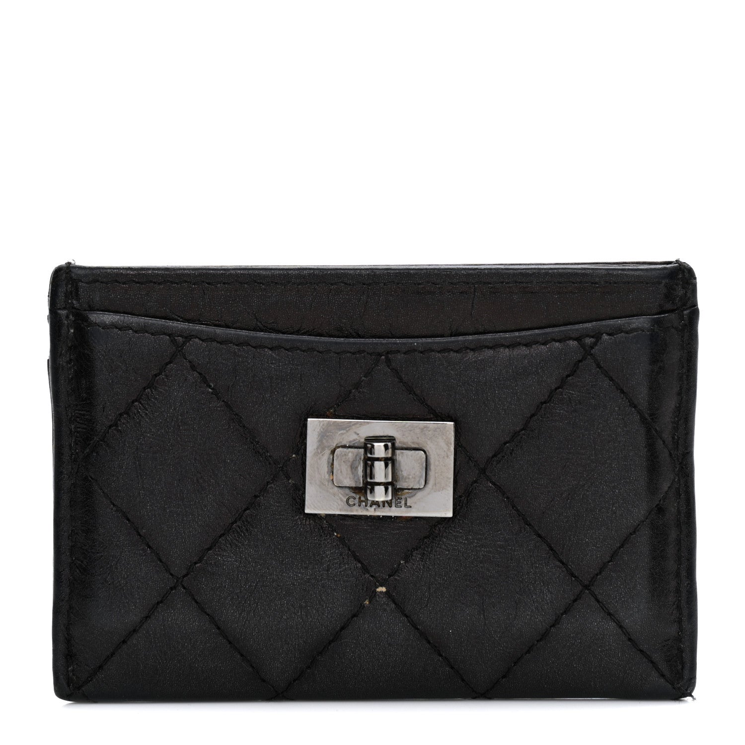 Chanel Metallic Aged Calfskin Quilted Reissue Card Holder Charcoal 1 of 9