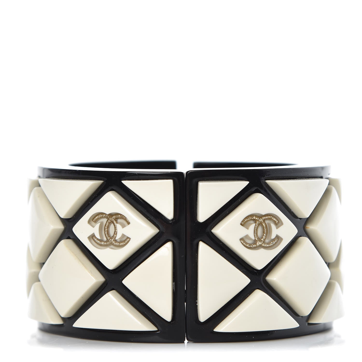 Chanel Resin CC Cuff Golden Black White 1 of 5