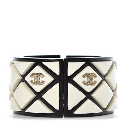 Chanel Resin CC Cuff Golden Black White 1 of 5