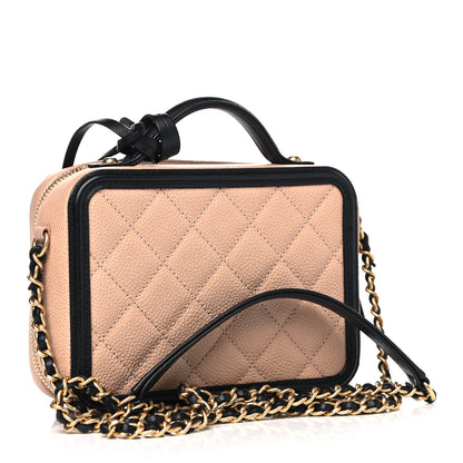 Chanel Caviar Quilted Small CC Filigree Vanity Case Beige Black 2 of 5