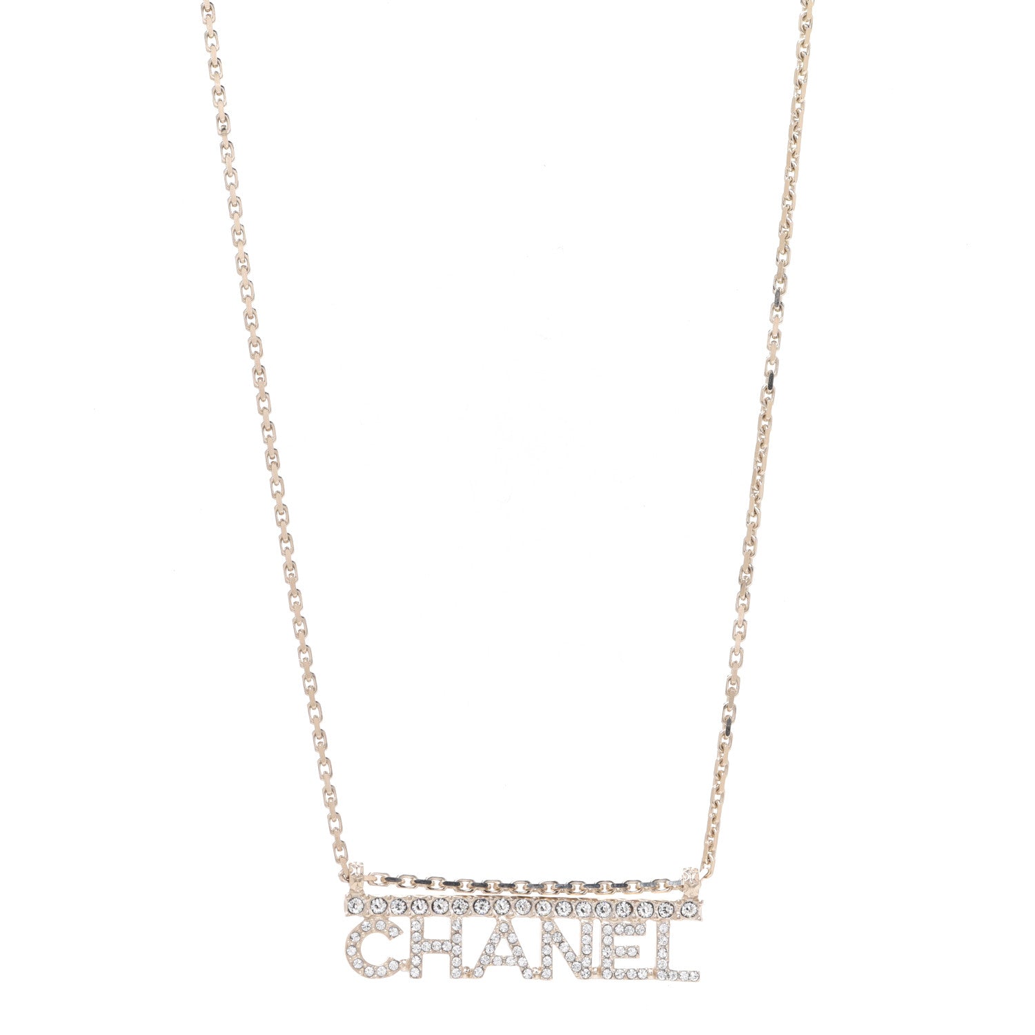 Chanel Metal Crystal Logo Necklace Gold 1 of 6