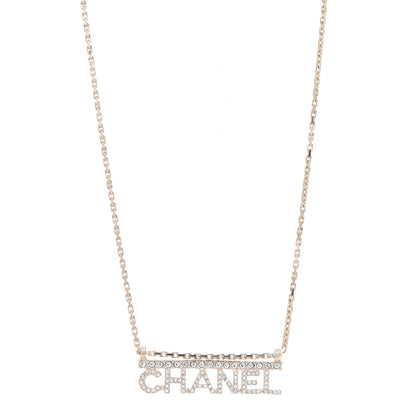 Chanel Metal Crystal Logo Necklace Gold 1 of 6
