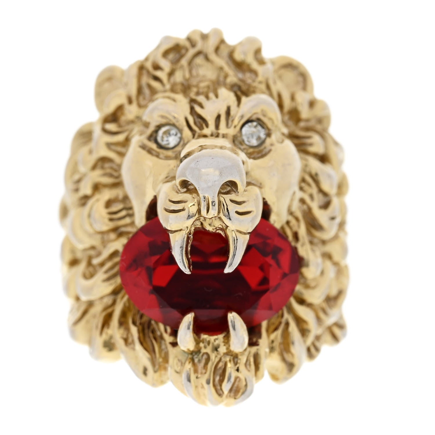 Gucci Metal Crystal Lion Head Ring L Red Gold 1 of 5