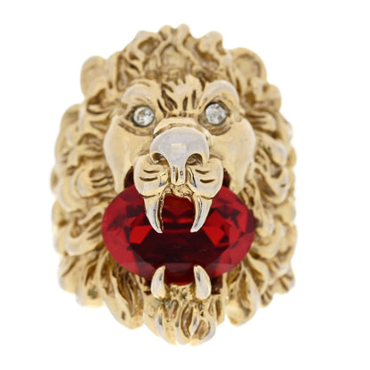 Gucci Metal Crystal Lion Head Ring L Red Gold 1 of 5