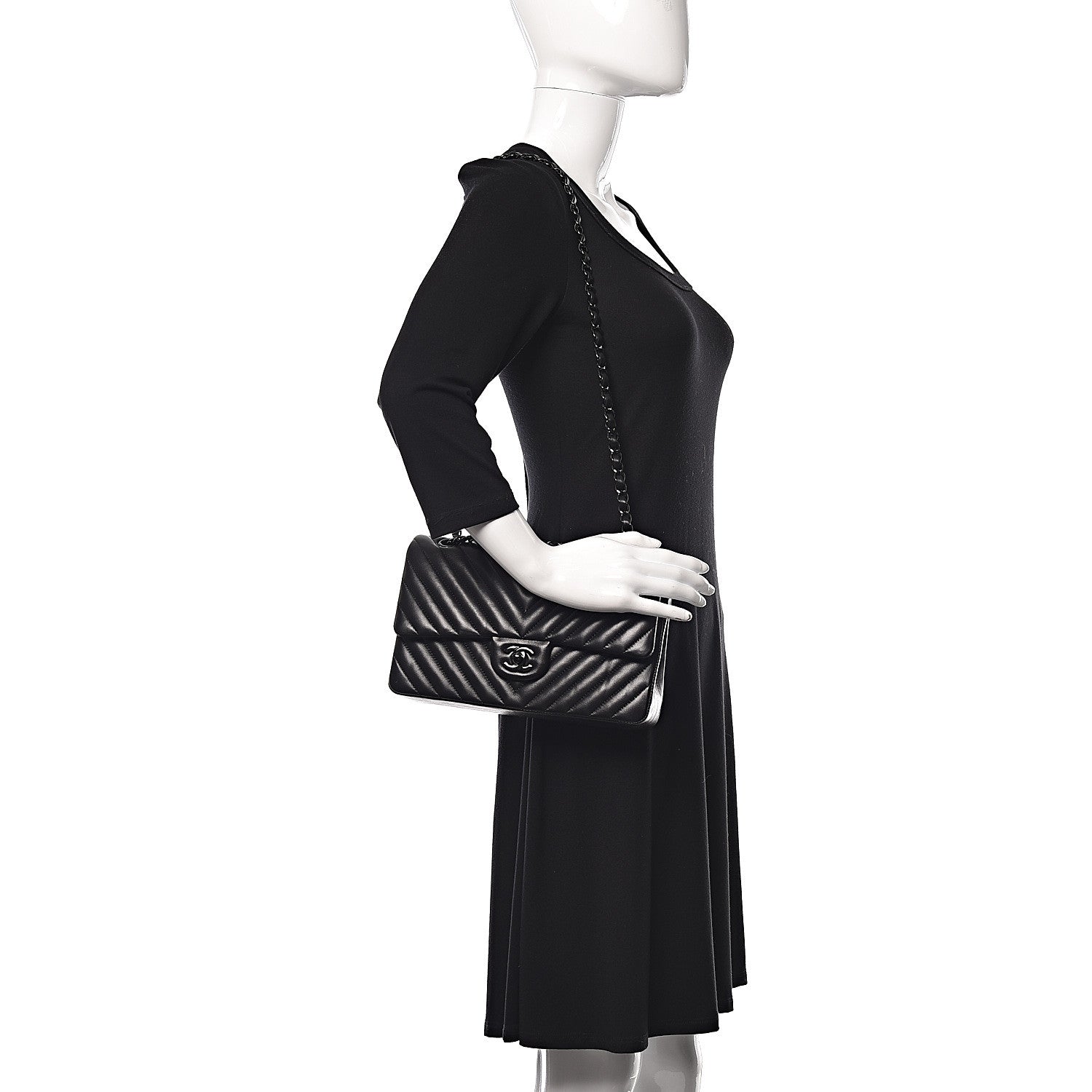 Chanel Lambskin Chevron Quilted Medium Double Flap So Black 2 of 15