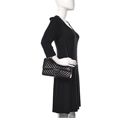 Chanel Lambskin Chevron Quilted Medium Double Flap So Black 2 of 15