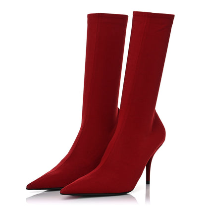 Balenciaga Jersey Crepe Extreme Pointed Toe Knife Booties 38 Rouge 3 of 9