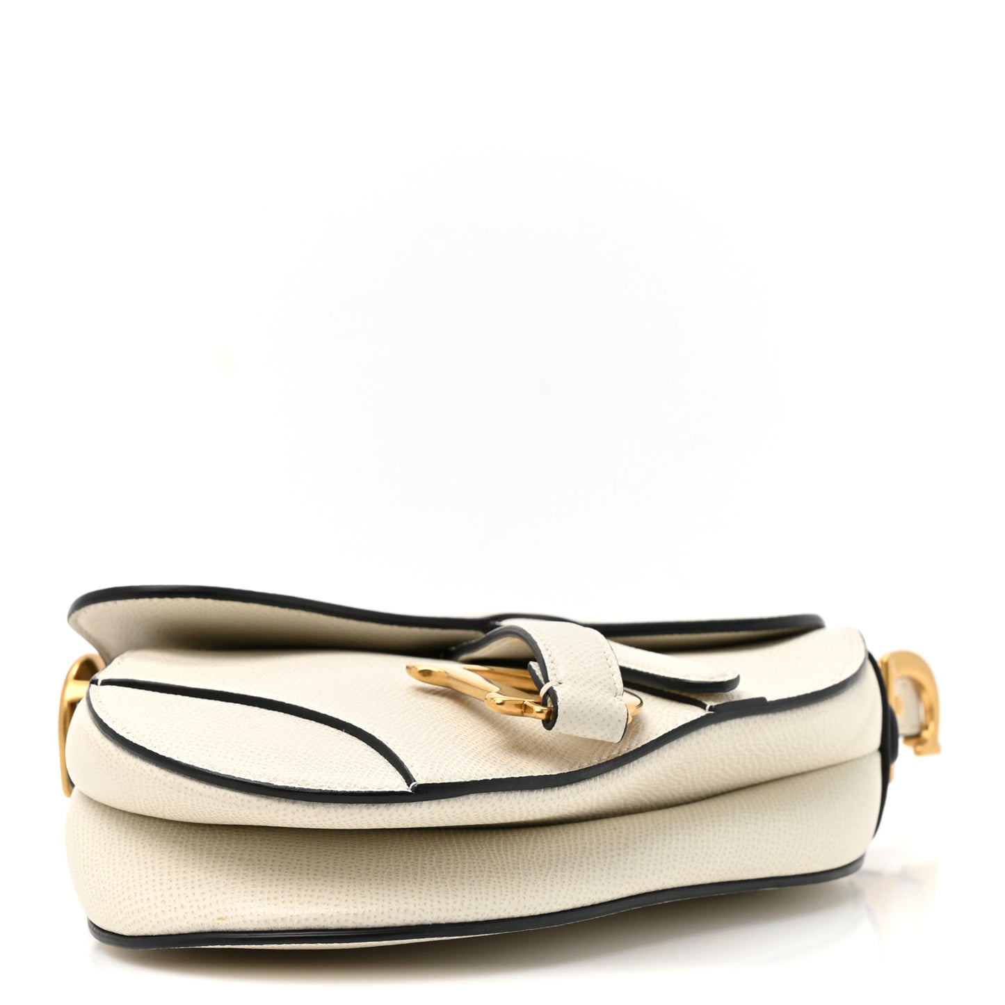 Grained Calfskin Mini Saddle Bag White