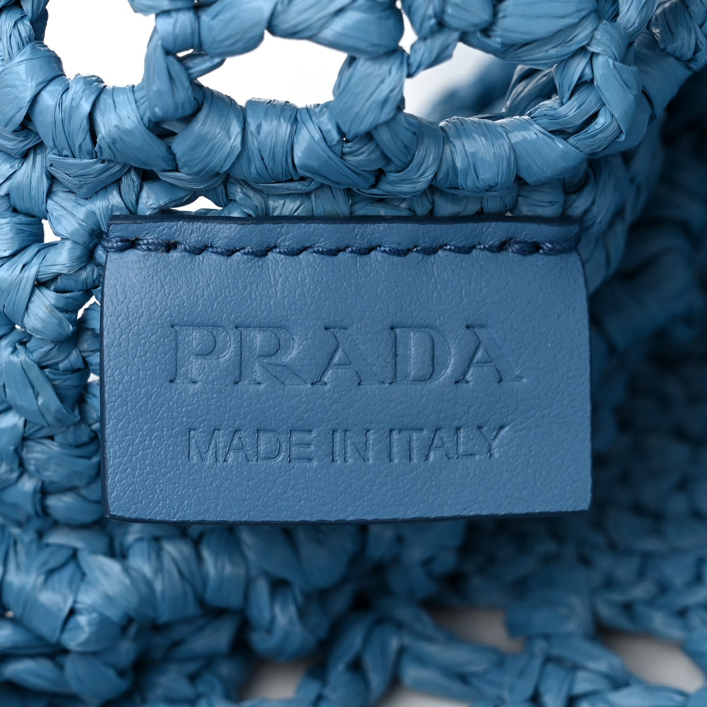 Yarn Raffia Effect Crochet Logo Embroidered Tote Bag Celeste