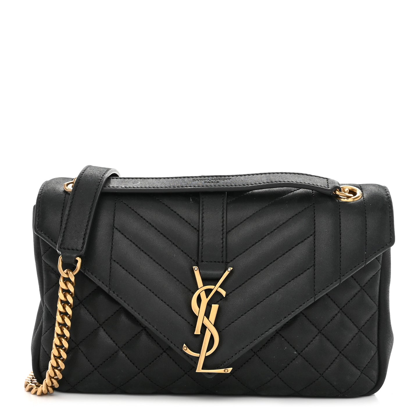 Iridescent Calfskin Tri-Quilt Monogram Medium College Bag Black
