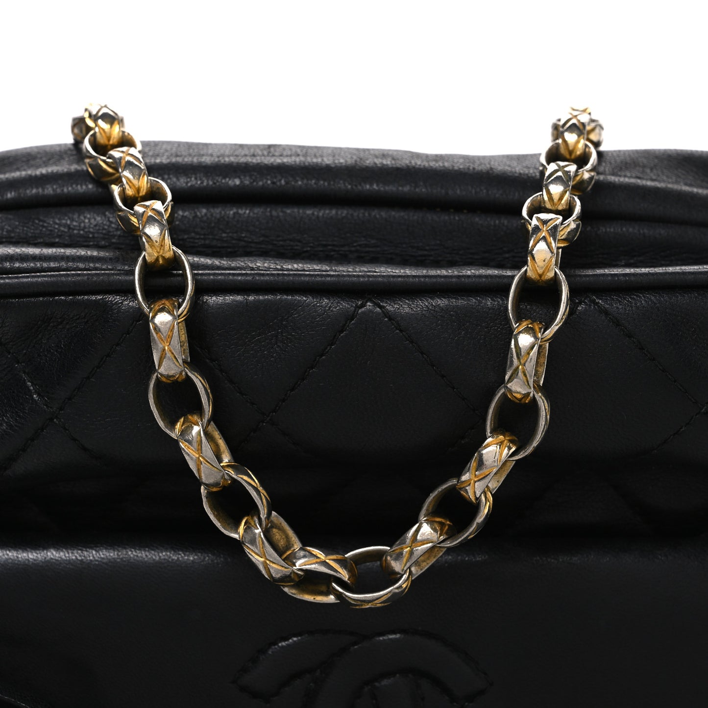 Lambskin Quilted Tassel Camera Case Black