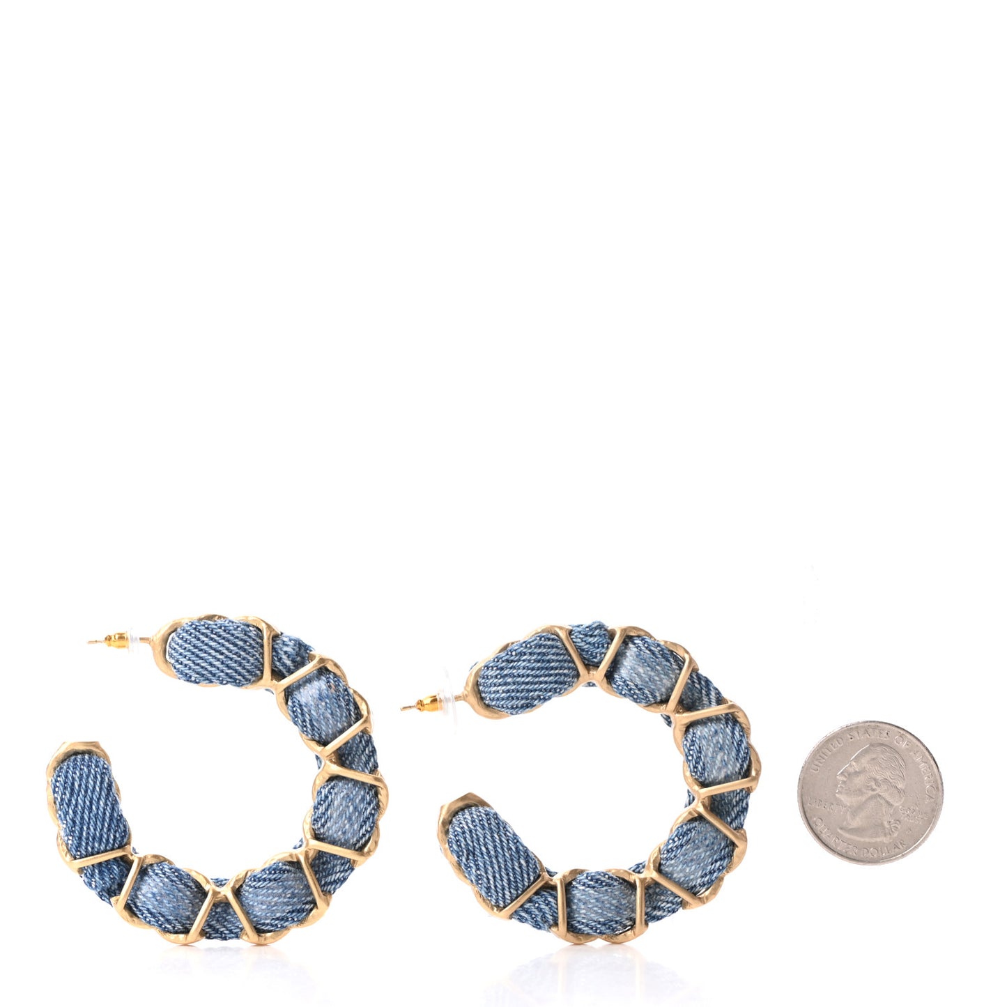 Denim CC Chain Hoop Earrings Gold Blue