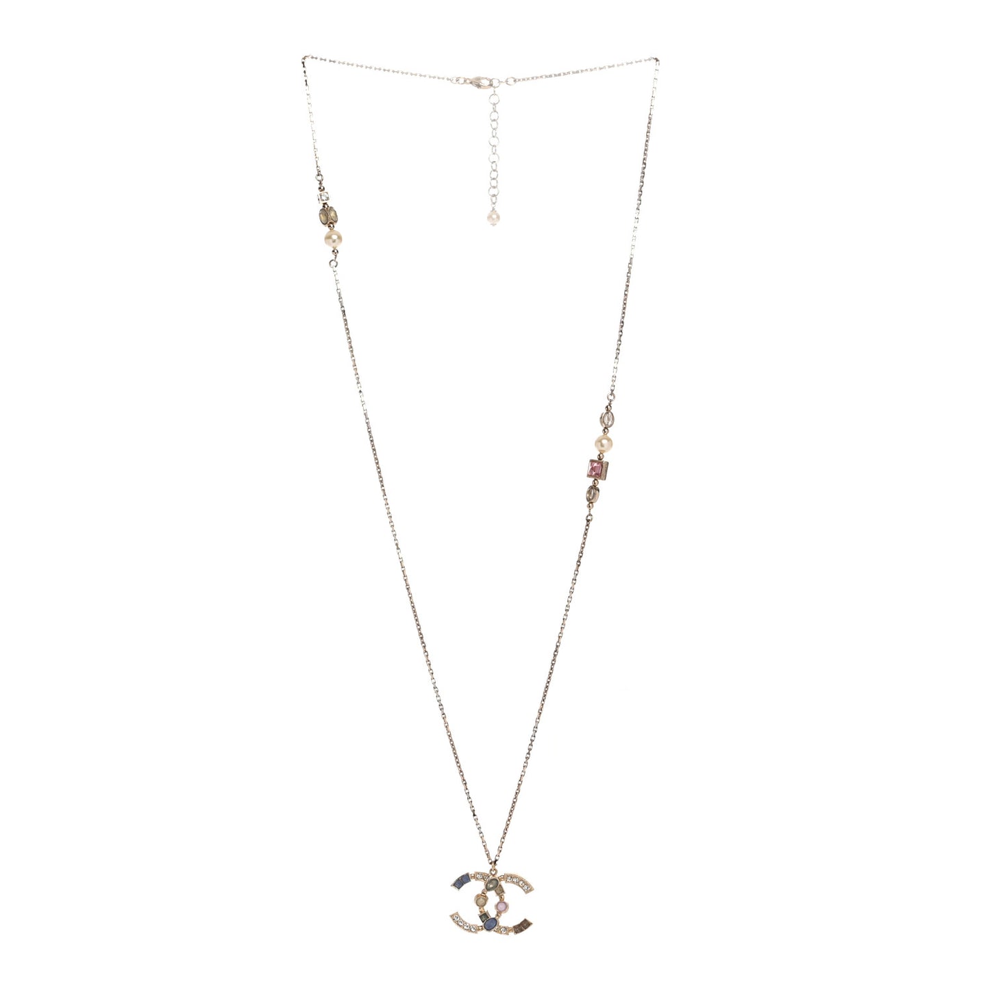 Resin Crystal Pearl CC Necklace Multicolor