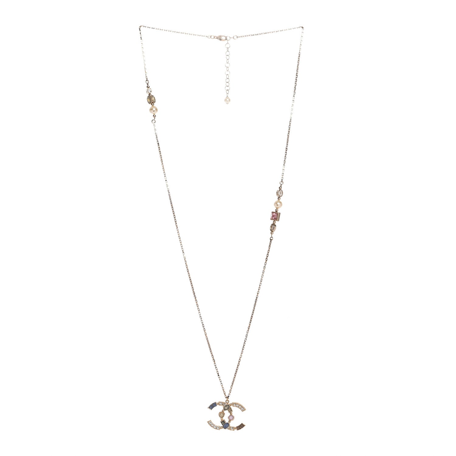 Chanel Resin Crystal Pearl CC Necklace Multicolor 3 of 6