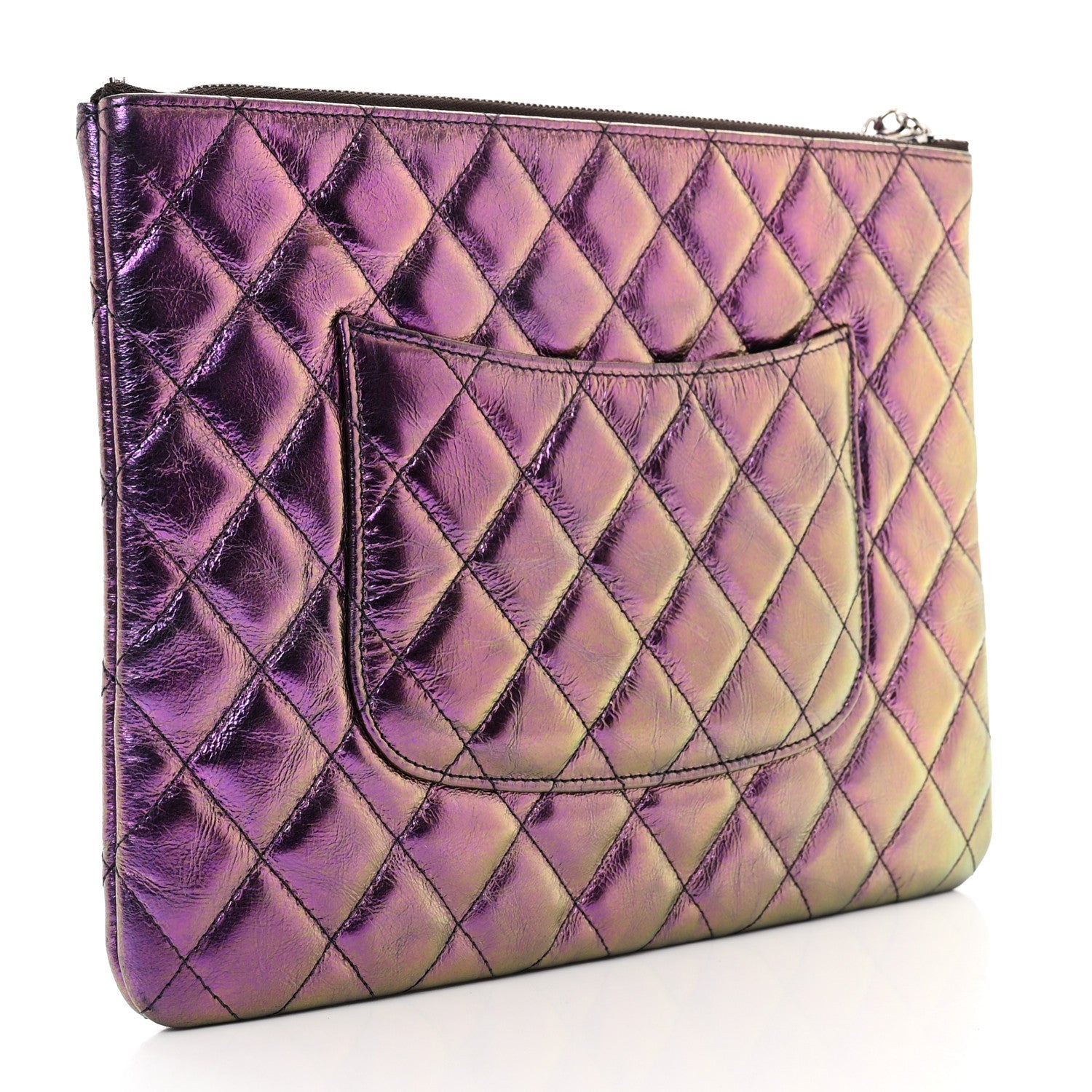 Chanel Iridescent Crumpled Calfskin CC Ripples Medium Cosmetic Case Purple 3 of 7
